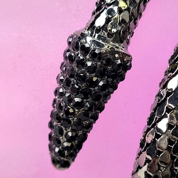Vintage Mesh Black Rhinestone 3 Coil Serpent SIlver Snake Bracelet - Picture 8 of 12